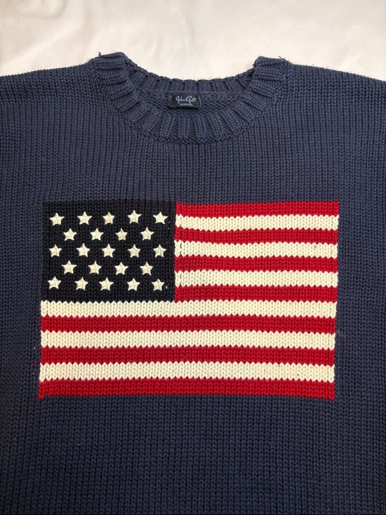 j.galt Sweaters - John Galt Navy Iconic American Flag Crew Neck Sweater Chunky Knit Classic July 4
